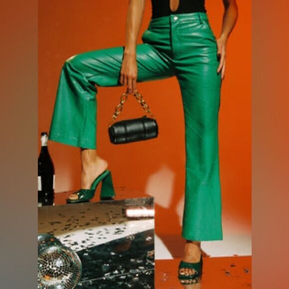💚🍀 NWT Princess Polly Ashlea faux leather pants Green size 10 - Picture 1 of 10
